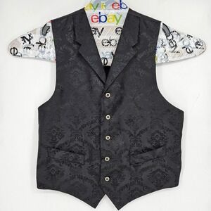 Vintage Frontier Classics Vest Mens Large Black Jacquard Western Cowboy